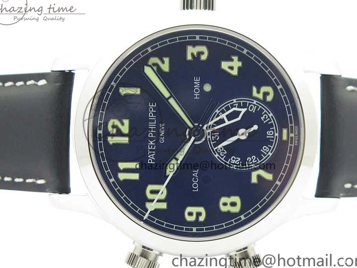 MIROTIME 0404 Practical Calatrava 5524 Pilot Travel Time SS GRF Blue Dial on Black Leather Strap A324 V 7107